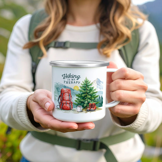 'Hiking is my Therapy' Enamel Mug