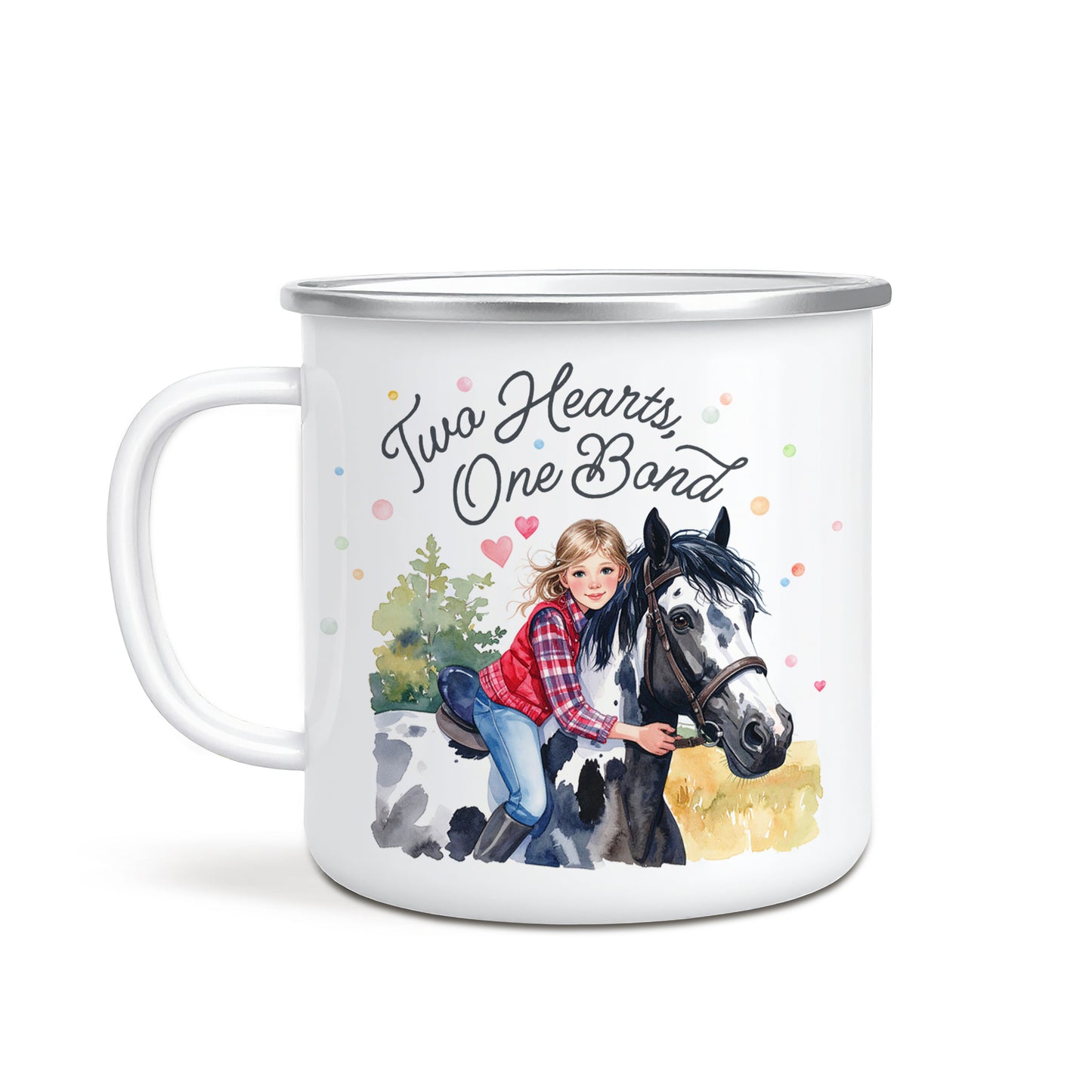 'Two Hearts One Bond' Enamel Mug