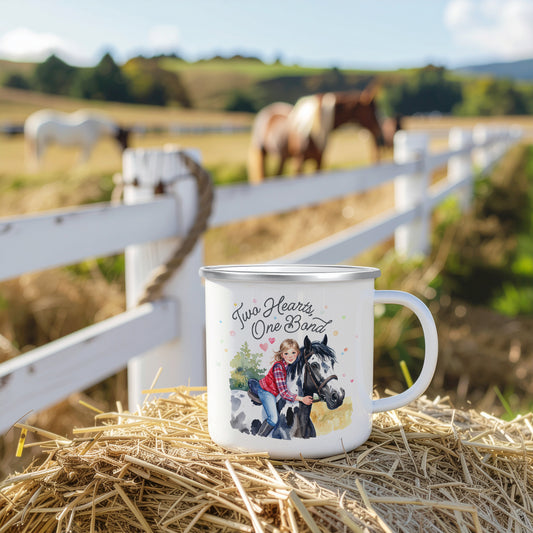 'Two Hearts One Bond' Enamel Mug