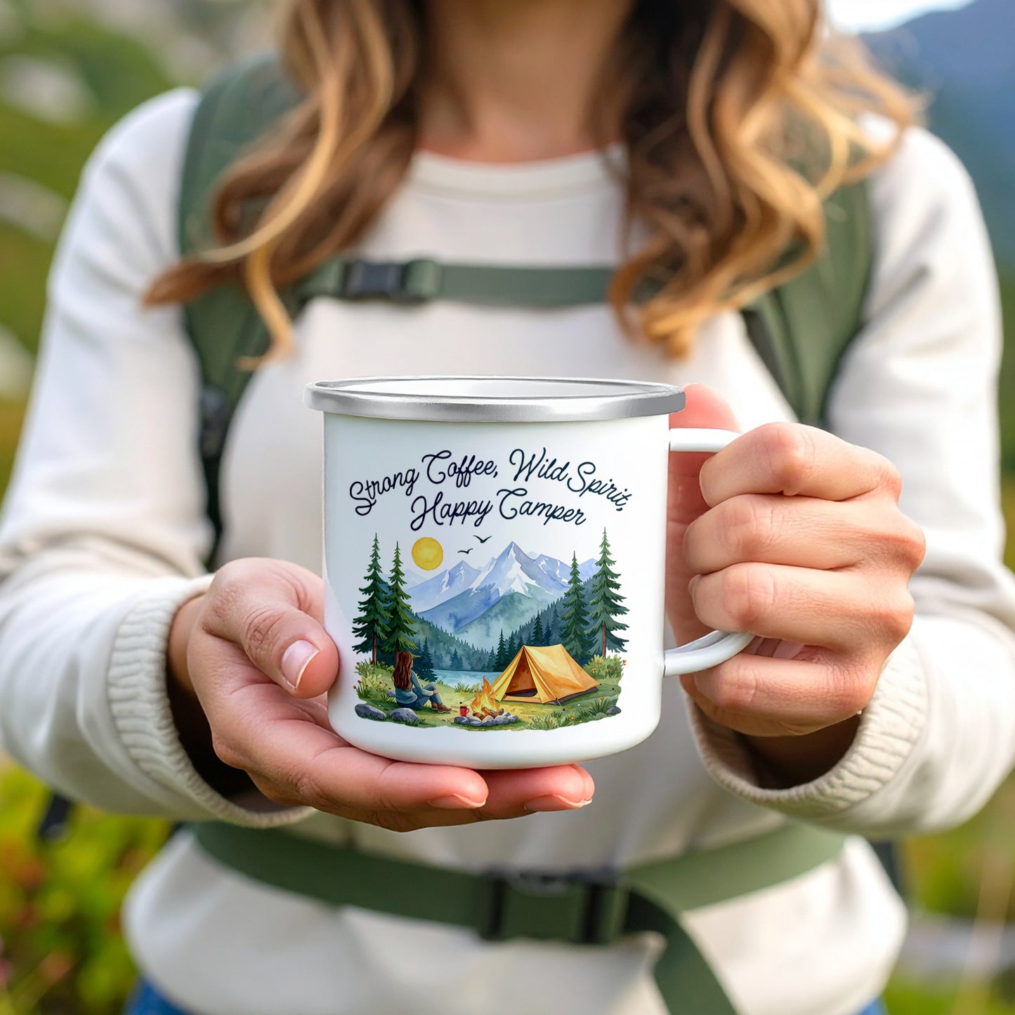 'Happy Camper' Enamel Mug