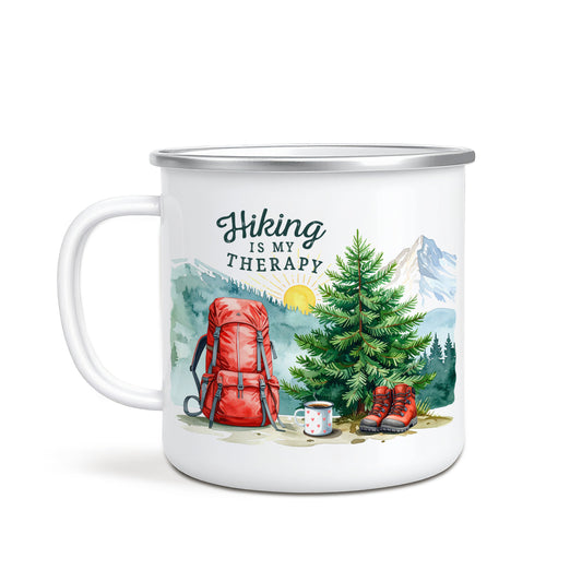 'Hiking is my Therapy' Enamel Mug