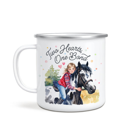 'Two Hearts One Bond' Enamel Mug